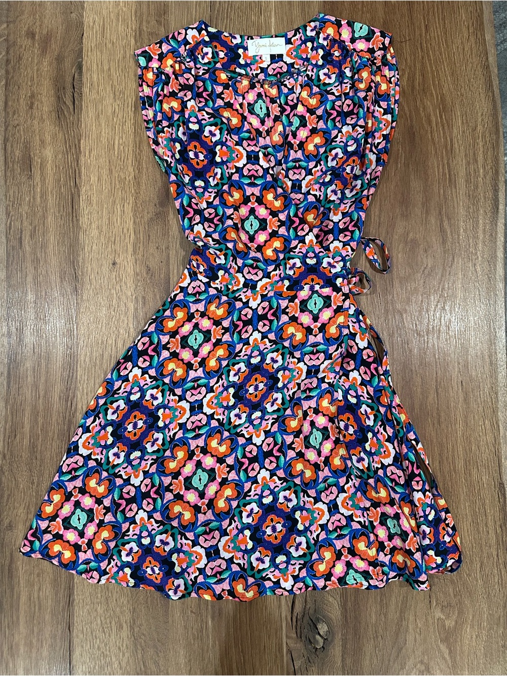 Yumi Kim Navy Multi Floral Wrap Mini Dress with Tie Waist